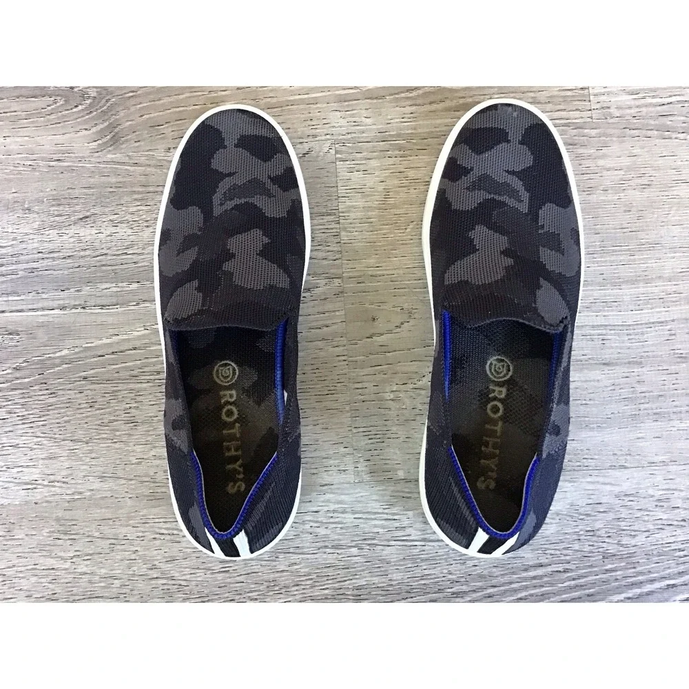 Rothys Shoes Womens Size 8.5 Camo Slip On Comfort Sneaker Black Gray Camouflage